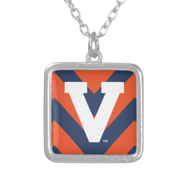 Virginia Cavaliers Chevron Silver Plated Necklace (Front)