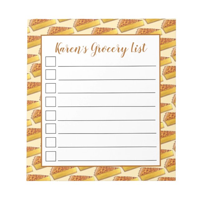 Virginia Chess Pie Southern US Cuisine Dessert Notepad (Front)