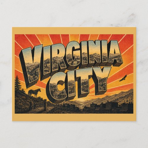 Virginia City Montana Gulch Mountain Forest Art Postcard