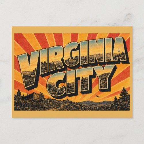 Virginia City Nevada Mountain Mining Town Art Postcard