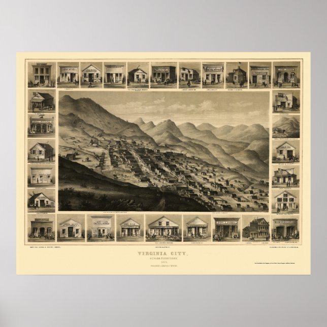 Virginia City, NV Panoramic Map - 1861 Poster (Front)