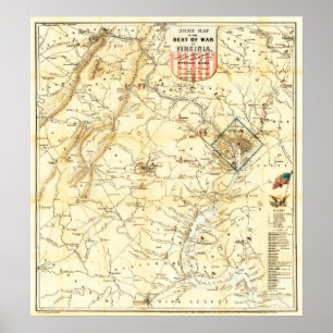 Virginia Civil War Battle Map 1862 Poster