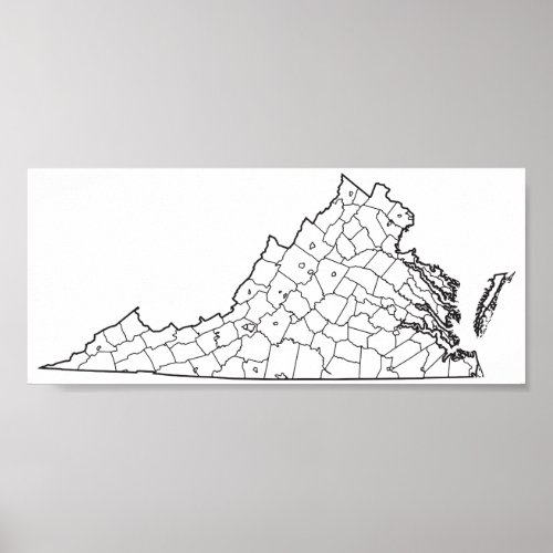 Virginia Counties Blank Outline Map Poster