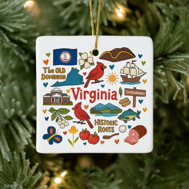 Virginia Custom Family Trip Christmas Ceramic Ornament (Tree)