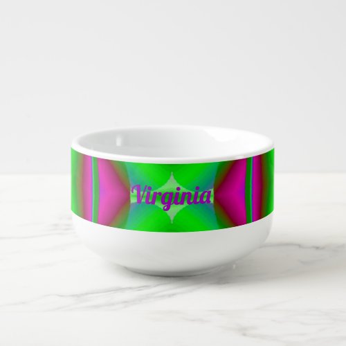 VIRGINIA Eye_Popping Fluorescent Green Pink Purple Soup Mug