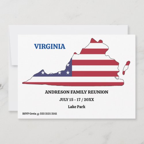 VIRGINIA FAMILY REUNION STATE MAP USA Flag Invitation