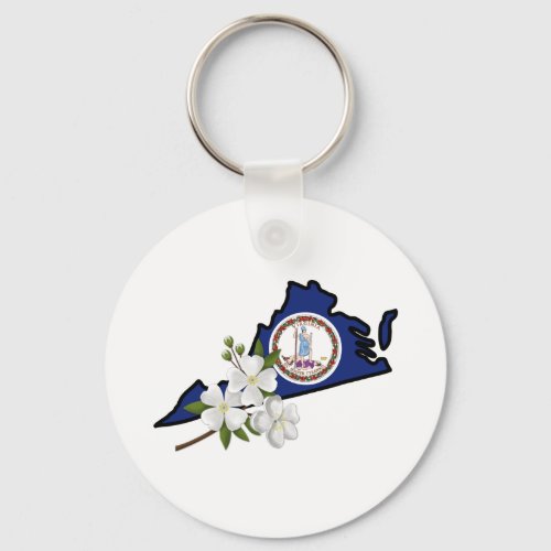 Virginia Flag with State Flower Flowering Dogwood Keychain
