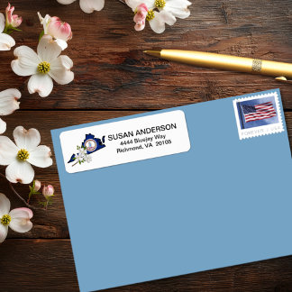 Virginia Flag with State Flower Flowering Dogwood  Label