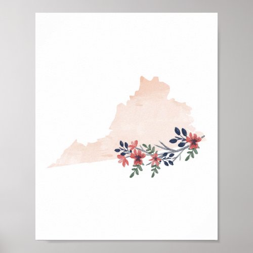 Virginia Floral Watercolor State Poster