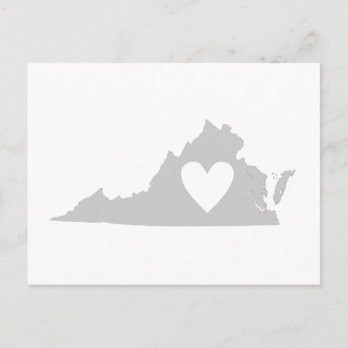 Virginia Gray State Map Shape with Heart Cutout Postcard