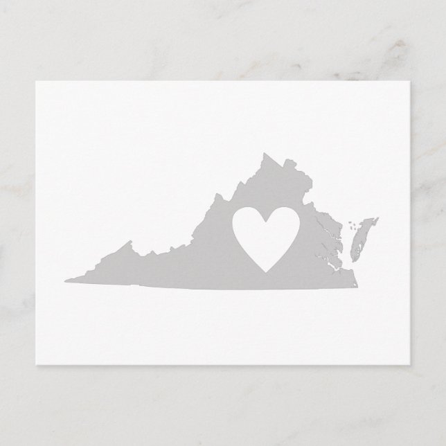 Virginia Gray State Map Shape with Heart Cutout Postcard (Front)