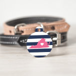 Virginia Heart<br><div class="desc">Let your furry friend show some home state pride with this cute Virginia pet ID tag. Design features a white silhouette map of the state of Virginia in pink with a white heart inside, on a preppy navy blue and white stripe background. Add your pet's name and contact information to...</div>