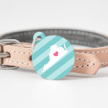 Virginia Heart Pet ID Tag<br><div class="desc">Let your furry friend show some home state pride with this cute Virginia pet ID tag. Design features a white silhouette map of the state of Virginia with a pink heart inside, on a tone on tone turquoise stripe background. Add your pet's name and contact information to the back in...</div>