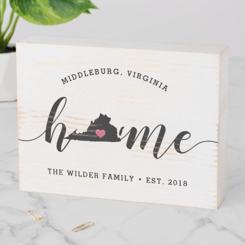 Virginia Home State Rustic Family Name Wooden Box Sign