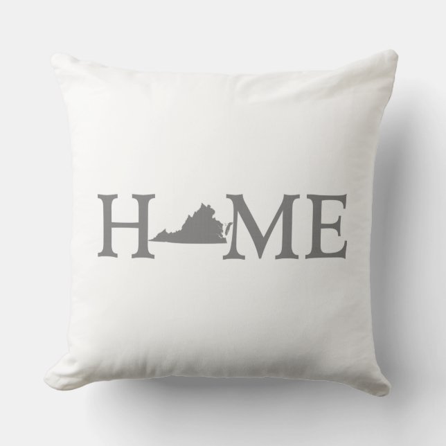 Virginia Home State Shaped Letter Gray Word Art Throw Pillow (Front)