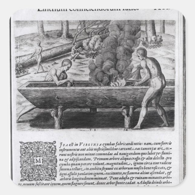 Virginia Indians making dugout boats Square Sticker (Front)