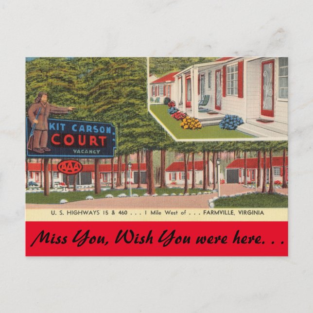 Virginia, Kit Carson Court, Farmville Postcard (Front)