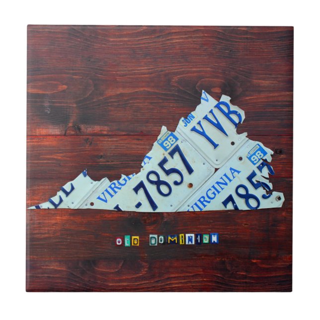 Virginia License Plate Map Ceramic Tile (Front)