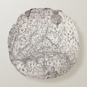 Virginia Map, 1612 Round Pillow