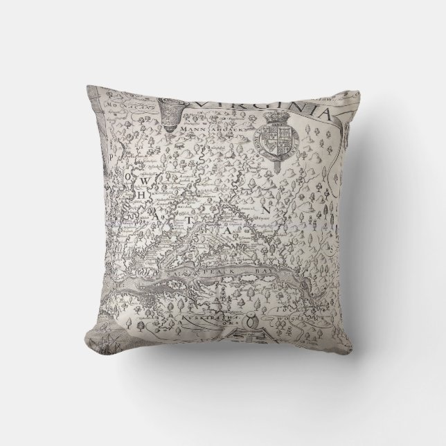 Virginia Map, 1612 Throw Pillow (Front)