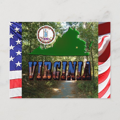 Virginia Map State Seal Picture Text Postcard
