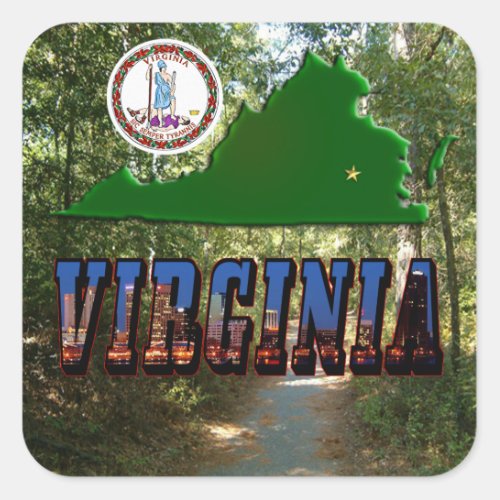 Virginia Map State Seal Picture Text Square Sticker