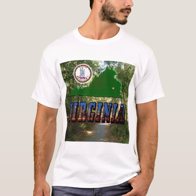 Virginia Map, State Seal, Picture Text T-Shirt (Front)