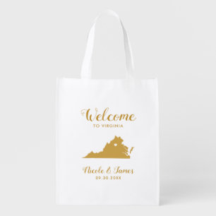 Virginia Map Wedding Welcome Bag, Gold Tote Bag