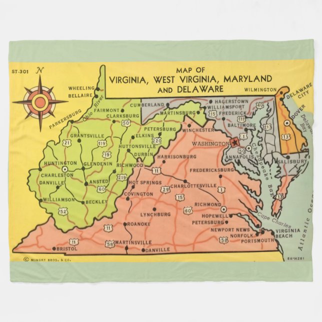 Virginia Maryland States Throw Blanket (Front (Horizontal))