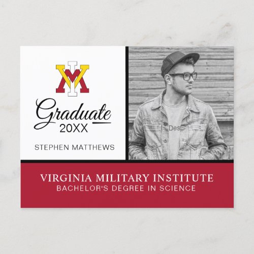 Virginia Military Institute Insignia  Graduation Announcement Postcard