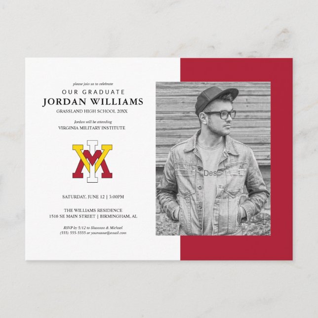 Virginia Military Institute Insignia | Graduation Announcement Postcard (Front)
