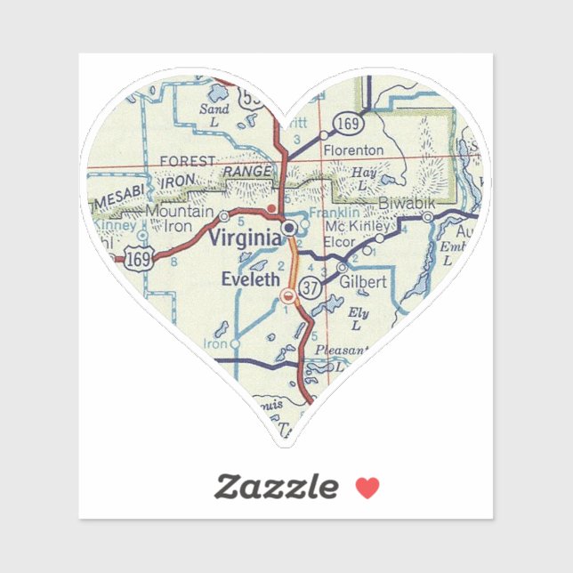 Virginia MN Map Sticker (Sheet)