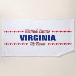 [ Thumbnail: Virginia - My Home - United States; Hearts Beach Towel ]