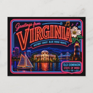 Virginia Neon State Retro Vintage Postcard