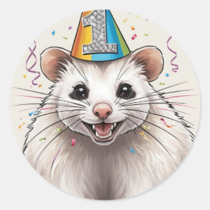 Virginia Opossum wearing birthday hat  Classic Round Sticker