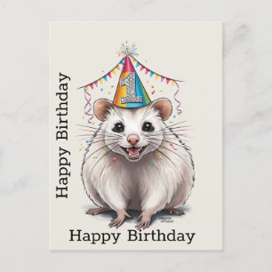 Virginia Opossum wearing birthday hat Postcard
