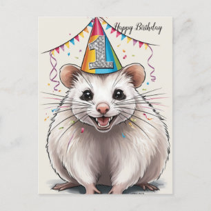 Virginia Opossum wearing birthday hat Postcard