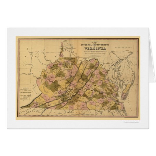 Virginia Railroad & Town Map 1848 Cards (Front Horizontal)