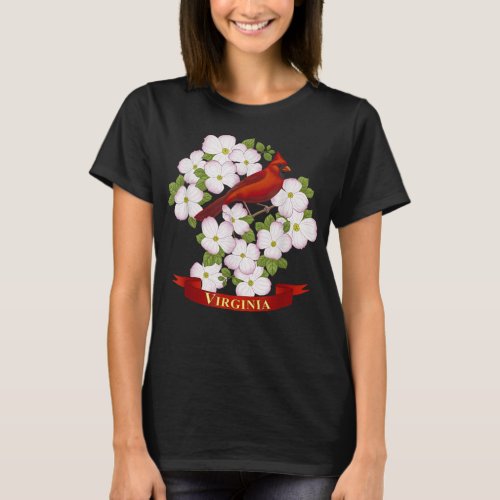 Virginia Red Cardinal State Bird  Pink Dogwood Fl T_Shirt