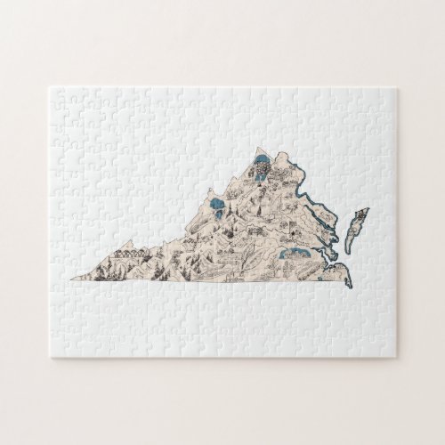Virginia Shaped Virginian Vintage Picture Map Jigsaw Puzzle