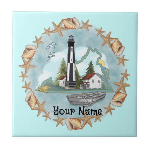 Virginia Shells Lighthouse custom name Tile
