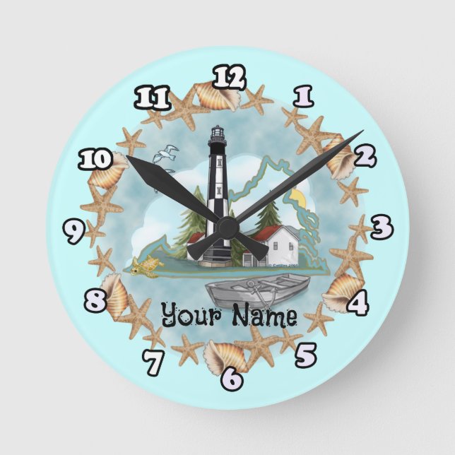 Virginia Shells Lighthouse Round Clock (Front)