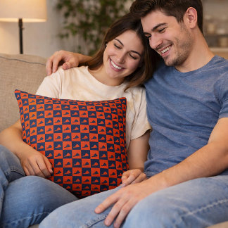 Virginia Silhouette Checker Pattern Blue Orange Throw Pillow