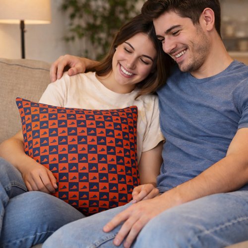 Virginia Silhouette Checker Pattern Blue Orange Throw Pillow