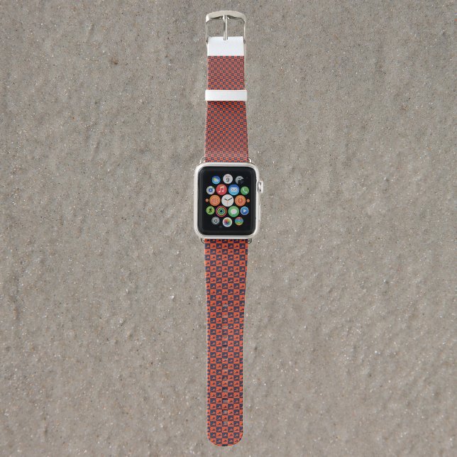 Virginia Silhouette Checker Pattern Orange Blue Apple Watch Band (A watchband with an orange and blue pattern of Virginia.)