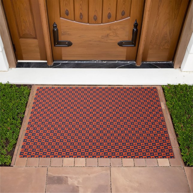 Virginia Silhouette Checker Pattern Orange Blue Doormat (Outdoor)