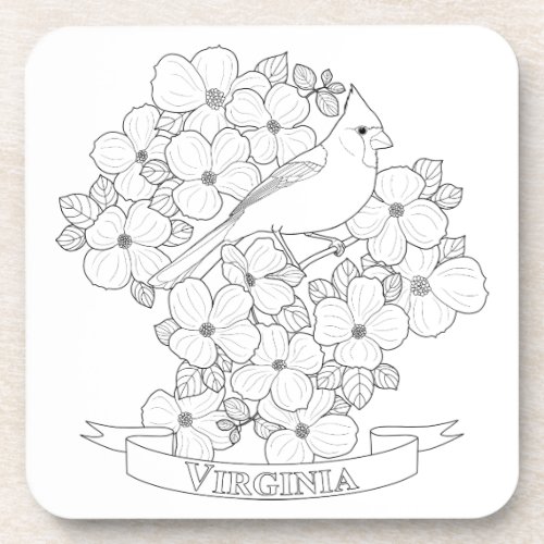 Virginia State Bird and Flower Coloring Page Coaster