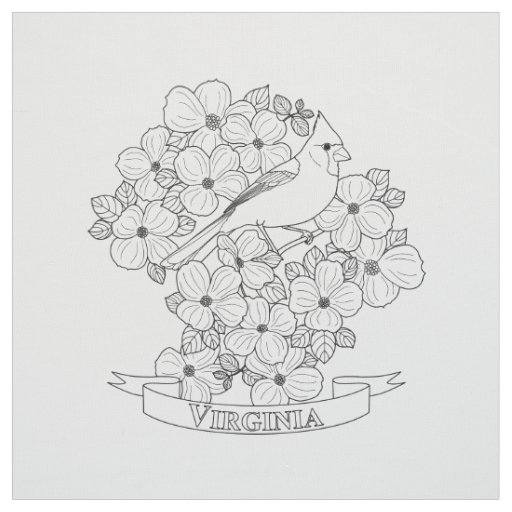 Virginia State Bird and Flower Coloring Page Fabric
