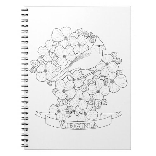 Virginia State Bird and Flower Coloring Page Notebook