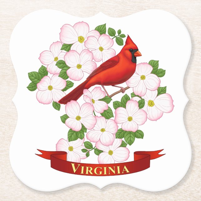 Virginia State Bird and Flower Coloring Page Paper Coaster (Front)